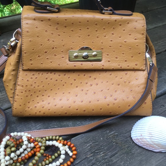 Rowallan Peach Yellow Tan 3 Section Lthr Shldr Bag - Picture 2 of 8